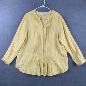 Sundance Yellow 100% Linen Pleated Front Warm Breeze Tunic Top Size XL